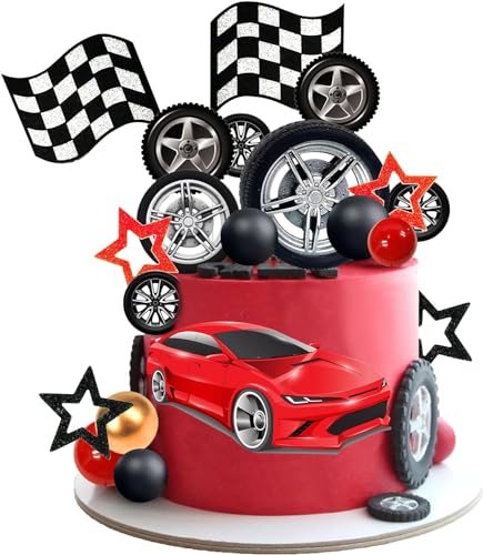 Racing Car Cupcake Toppers, Cars Torte Topper, Auto Cupcake Toppers, Rennwagen Tortendeko Geburtstag, Rennwagen Kuchen Deko, Auto Kuchen Toppers, Geburtstag Tortendeko Cars (Rot) von ZOSIGN