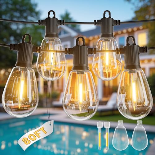 ZOTOYI 2025 NEW S14 24M outdoor lichterkette IP65 wasserdicht mit 35 + 2 Glühlampen, LED lichterkette außen serienverbindung unterstützt, für Pavillons, Veranden, Gelände, warmweiß von ZOTOYI