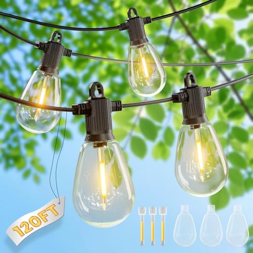 ZOTOYI 36.5M IP65 lichterkette außen mit 55 + 3 LED Glühlampen (S14), Dimmungsfähigkeit unterstützt (Dimmer nicht enthalten), outdoor lichterkette für Kneipentreffen, Party, Camping, 2700K warmweiß von ZOTOYI