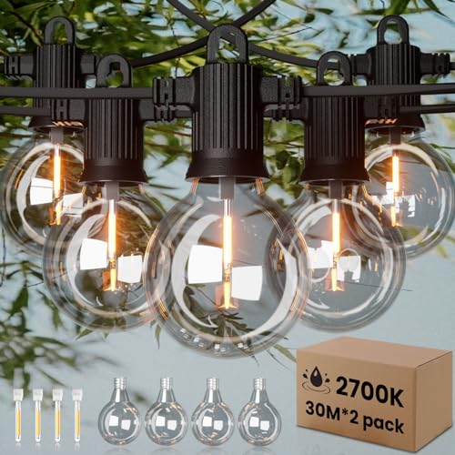 ZOTOYI Lichterkette Außen Glühbirnen 60M, IP65 Wasserdicht Outdoor Lichterkette Strom mit 100+4 G40 LED Bruchsicher Glühbirnen Plastik, Innen&Außen Lichterketten für Garten,Party,Terrasse,Balkon von ZOTOYI