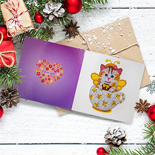 5 Sets Grußkarten, Postkarten DIY 5D Diamant Malerei Katze Bilder Geburtstagskarten Set mit Umschlägen,Diamond Painting Grußkarten Handgemachte Karten Geschenke (Stil 3) von ZOYIEP
