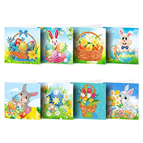 ZOYIEP 8er Set Ostern Grußkarten, Handgefertigte DIY 5D Diamond Painting Grußkarten, Ostereier Hase Diamant Painting Bilder Grußkarten mit leeren Umschlägen von ZOYIEP