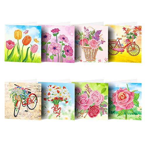 ZOYIEP Geburtstagskarten Set,Weihnachten Ostern Grußkarten,DIY 5D Diamond Painting Geburtstagskarte,Blumen Diamant Painting Bilder Grußkarten Geschenke (A) von ZOYIEP