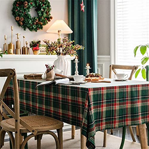 ZOYIEP Tischdecke,Weihnachten Tischdecke,Grünes Gitter Tischdecke Abwaschbar Vintage Baumwolle Leinen Tischdecke für Weihnachten Home Deko (140x160cm) von ZOYIEP