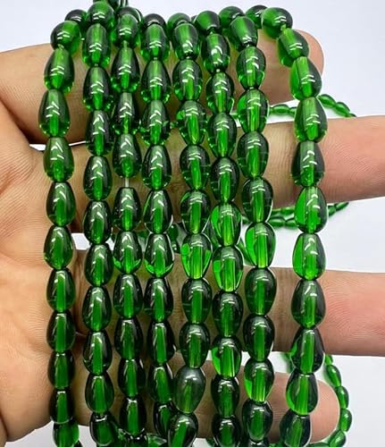 Grüner Turmalin-Quarz, glatte Tropfenform, grüner Turmalinquarz-Edelsteinperlen, 20,3 cm Stranggröße 9 x 6 mm Perlen, für die Herstellung von Ohrringen, seltene Edelsteinperlen, Strang, von ZOYLA