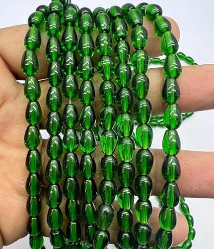 Grüner Turmalin-Quarz, glatte Tropfenform, grüner Turmalinquarz-Edelsteinperlen, 20,3 cm Stranggröße 9 x 6 mm Perlen, für die Herstellung von Ohrringen, seltene Edelsteinperlen, Strang, von ZOYLA