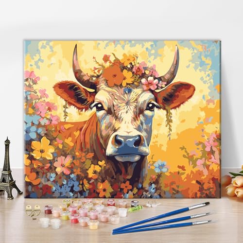 Hochland Rinder Malen nach Zahlen DIY Garten Malen nach Zahlen Kunst Kuh trägt Blumenmuster auf Leinwand Erwachsene Malen nach Zahlen für Schlafzimmerdekoration 16x20 Zoll Hochland Rinder Malen nach Zahlen DIY Garten Malen nach Zahlen Kunst Kuh trägt Blumenmuster auf Leinwand Erwachsene Malen nach Zahlen für Schlafzimmerdekoration 16x20 Zoll von ZOZHI