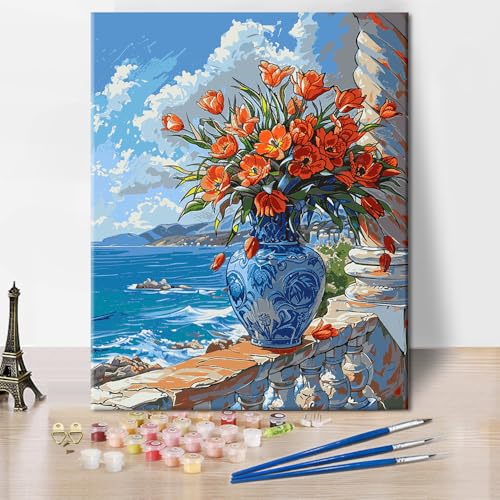 Malen nach Zahlen Set Küstenlandschaft Modern Wunderschöne Blumen Malen-nach-Zahlen DIY Blauer Himmel und Weiße Wolken Malen nach Zahlen 16x20 Zoll Schlafzimmer Wandkunst Dekoration Malen nach Zahlen Set Küstenlandschaft Modern Wunderschöne Blumen Malen-nach-Zahlen DIY Blauer Himmel und Weiße Wolken Malen nach Zahlen 16x20 Zoll Schlafzimmer Wandkunst Dekoration von ZOZHI