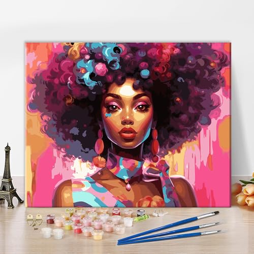 Malen nach Zahlen für Erwachsene Schwarze Mädchen DIY Ölmalerei nach Zahlen auf Leinwand Mädchen Porträt Kunst Handwerk mit Pinseln Acrylfarben für Damen Wohnkultur Malerei Geschenk 16x20 Zoll Malen nach Zahlen für Erwachsene Schwarze Mädchen DIY Ölmalerei nach Zahlen auf Leinwand Mädchen Porträt Kunst Handwerk mit Pinseln Acrylfarben für Damen Wohnkultur Malerei Geschenk 16x20 Zoll von ZOZHI
