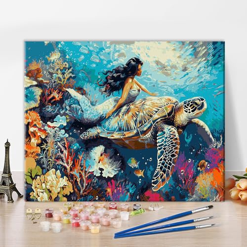 Meerjungfrau Malen nach Zahlen Set Unterwasserwelt Malen nach Zahlen Kunstwerk DIY Riesenschildkröte Malerei Kunstwerk Moderne Leinwandmalerei Kunst für Heim Wanddekoration 16x20 Zoll Meerjungfrau Malen nach Zahlen Set Unterwasserwelt Malen nach Zahlen Kunstwerk DIY Riesenschildkröte Malerei Kunstwerk Moderne Leinwandmalerei Kunst für Heim Wanddekoration 16x20 Zoll von ZOZHI