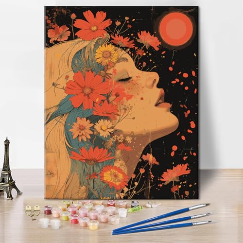 Schönes Mädchen Malen nach Zahlen Mädchen Seitenansicht Malen nach Zahlen Kits für Erwachsene Anfänger Leichtes Malen nach Zahlen Kunstwerk DIY Blumen Mond Malerei auf Leinwand 16x20 Zoll Schönes Mädchen Malen nach Zahlen Mädchen Seitenansicht Malen nach Zahlen Kits für Erwachsene Anfänger Leichtes Malen nach Zahlen Kunstwerk DIY Blumen Mond Malerei auf Leinwand 16x20 Zoll von ZOZHI
