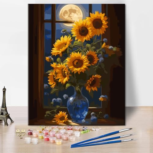 Sonnenblumen Malen nach Zahlen für Erwachsene DIY Blumenmalerei Kunst Sonnenblume Malen nach Zahlen auf Leinwand Mond Malerei Kits für Männer Damen Wohnzimmer Wanddekor 16x20 Zoll. Sonnenblumen Malen nach Zahlen für Erwachsene DIY Blumenmalerei Kunst Sonnenblume Malen nach Zahlen auf Leinwand Mond Malerei Kits für Männer Damen Wohnzimmer Wanddekor 16x20 Zoll. von ZOZHI