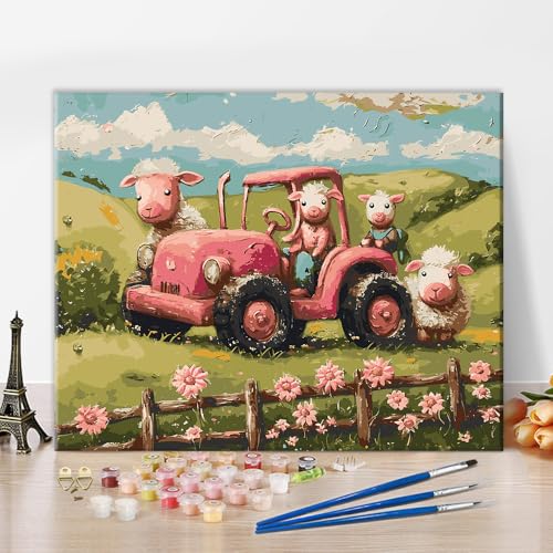 Tiere Malen nach Zahlen Kits Niedliche Tiere Lamm Malen nach Zahlen Wandkunst DIY Niedliches Schaf Malen nach Zahlen Kunstwerk Drucke auf Leinwand für Männer und Frauen 16x20 Zoll von ZOZHI