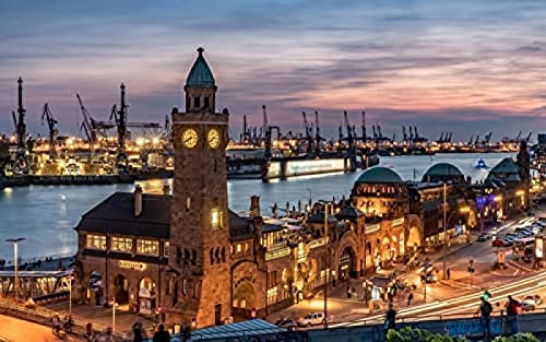 ZOZOIN City Night View River Port Building Lights Hamburg DIY 5D Diamond Painting By Numbers Unique Kits Home Wall Decor Crystal Strass Wall Decor 30x40CM von Mcties