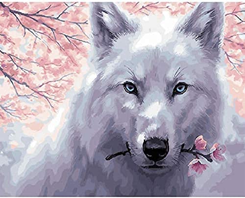 Malen nach Zahlen für Erwachsene DIY Ölgemälde Kits Tier Weißer Wolf Malen nach Zahlen Zeichnen auf Leinwand Gemalte Kunst Wohnkultur Geschenke 50x60CM von ZOZOIN
