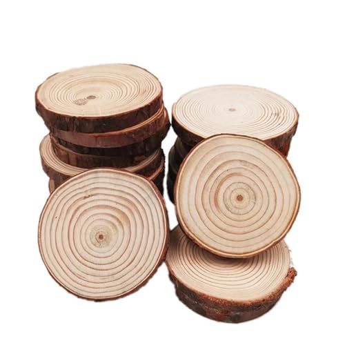 Unvollendete Holzplatte zum Basteln 10 Stück 6–7 cm unbehandeltes Holz mit Baumrinde, Holzscheiben, Untersetzer, Bastelset, Kreise, Basteln von ZPFDSG