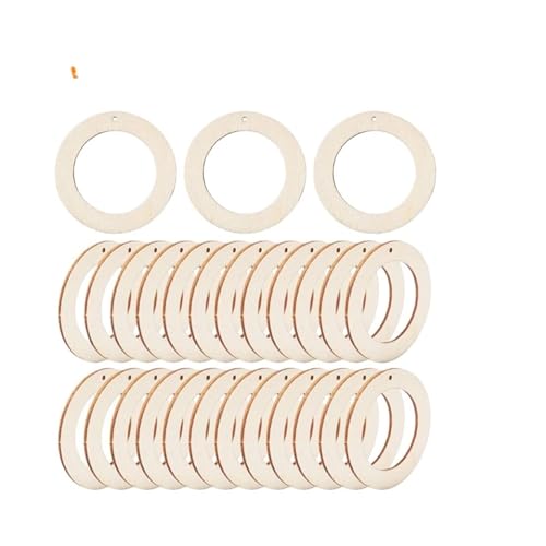 Unvollendete Holzplatte zum Basteln 4–15 cm unbehandelte Holzringe, flache Kreise, Holzkreis-Ornament for DIY-Basteln, Schmuckherstellung(With hole,100pcs 75mm) von ZPFDSG