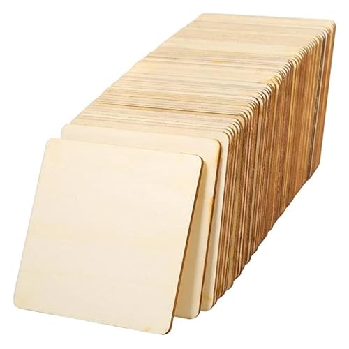 Unvollendete Holzplatte zum Basteln 72 Stück unvollendete quadratische Holzscheiben, blanke Bastelarbeiten, 7,6 x 7,6 cm, for Untersetzer, Malerei, Schreiben von ZPFDSG
