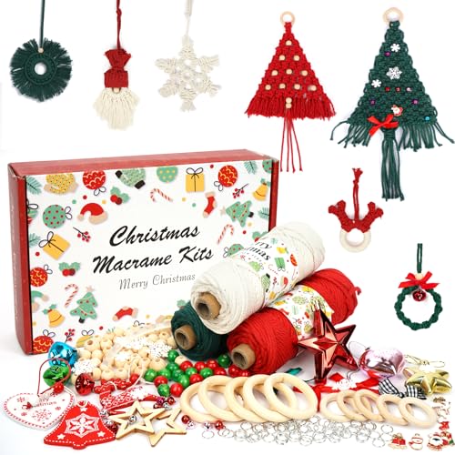 Makramee Set für Anfänger Mit Anleitung - Weihnachtsdeko, 3mm x 50m Garn, Holzringe und Holzperlen Zubehör, DIY Deko für Weihnachtsschmuck, Komplettset Makramee Set für Anfänger Mit Anleitung - Weihnachtsdeko, 3mm x 50m Garn, Holzringe und Holzperlen Zubehör, DIY Deko für Weihnachtsschmuck, Komplettset von ZPONEED