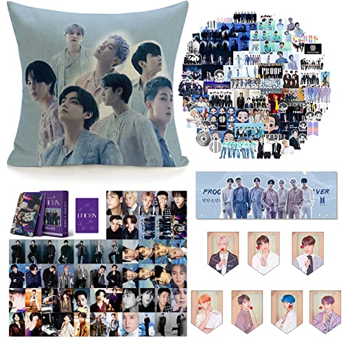 BTS Gift Set,BTS Fanartikel,BTS Fans Geschenk, Kissenbezug,100 Aufkleber,54pcs BTS Photocards,BTS Girlande Foto Banner,1 Hand Banner,BTS Merch von ZPPLD