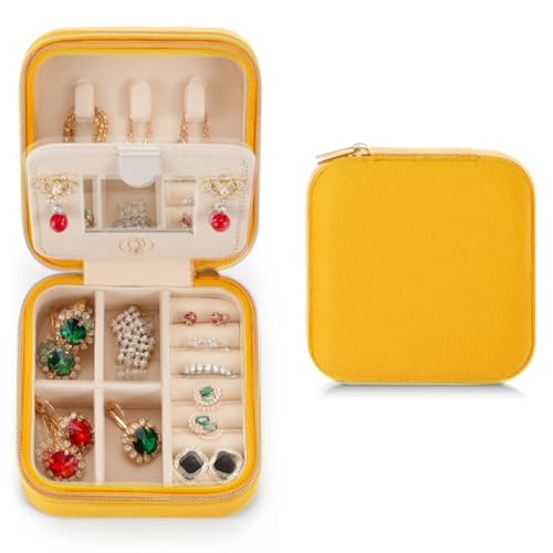 ZPROW Reise-Schmuckkästchen aus Plüschsamt, Reise-Schmuck-Organizer, Reise-Schmuckschatulle, kleines Schmuckkästchen, Schmuck-Reise-Box, Ohrring-Organizer mit Spiegel, Gelb, 1 Stück ZPROW Reise-Schmuckkästchen aus Plüschsamt, Reise-Schmuck-Organizer, Reise-Schmuckschatulle, kleines Schmuckkästchen, Schmuck-Reise-Box, Ohrring-Organizer mit Spiegel, Gelb, 1 Stück von ZPROW
