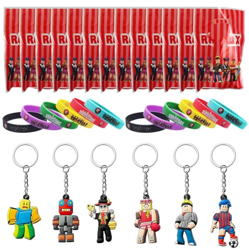 ZPSOSPZ Robox Schlüsselanhänger Spielzeug 28pcs Schlüsselanhänger Cartoon, Schlüsselanhänger Kinder,Enthält 12 Armbänder Und 6 Schlüsselanhänger Und 10 Geschenktüten Für Videospiel-Fans von ZPSOSPZ