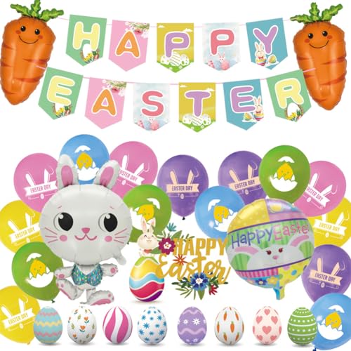 ZPSOSPZ 29Pcs Easter Party Decoration Set, Easter Party Decorations Balloons, Happy Easter Banner Decorations, for Home Office Party Hanging Swirl Cards Party Flag Decorations for Easter Party von ZPSOSPZ
