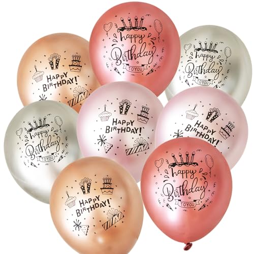Happy Birthday Metallic Luftballons,30 PCS Rosa Lila Silber Metallic Happy Bithday Printed Luftballons Geburtstag Ballons Party Deko für Männer Frauen Kinder Geburtstagspartys von ZQBB