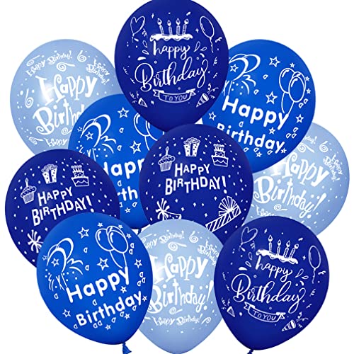 ZQBB Blue Geburtstags ballons mit Geburtstagsparty Muster Kindergeburtstag Ballons Dekoration Geeignet für Mädchen Junge Geburtstagsparty, Baby Dusche von ZQBB