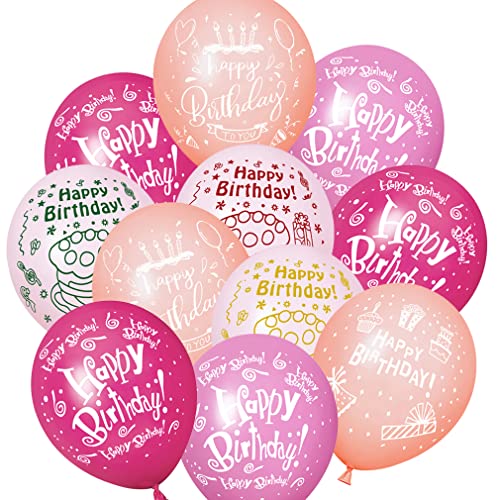 ZQBB Rosa Geburtstags ballons mit Geburtstagsparty Muster Kindergeburtstag Ballons Dekoration Geeignet für Mädchen Geburtstagsparty, Baby Dusche … von ZQBB