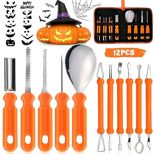 ZQEJEFD Halloween Kürbis Schnitzset, 11 Stück Schnitzwerkzeug Kürbis Professionelles Edelstahl DIY Kürbis Schnitzwerkzeug mit Aufbewahrungstasche und 10PCS Carving-Schablonen für Kinder und Familie ZQEJEFD Halloween Kürbis Schnitzset, 11 Stück Schnitzwerkzeug Kürbis Professionelles Edelstahl DIY Kürbis Schnitzwerkzeug mit Aufbewahrungstasche und 10PCS Carving-Schablonen für Kinder und Familie von ZQEJEFD