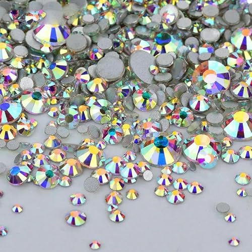 1400 Stück Strasssteine in verschiedenen Größen, transparent, silberfarbene Basis, runde Glas-Kristallperlen, Rückseite, nicht fixierende Steine, Nagelkunst-Dekorationen 1400 Stück Strasssteine in verschiedenen Größen, transparent, silberfarbene Basis, runde Glas-Kristallperlen, Rückseite, nicht fixierende Steine, Nagelkunst-Dekorationen von ZQJIFHAKOT