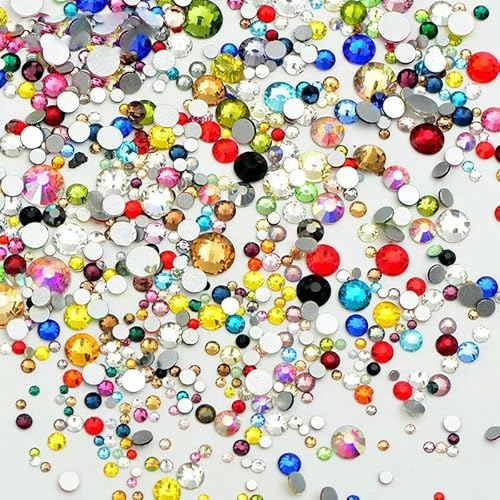 1400 Stück Strasssteine in verschiedenen Größen, transparent, silberfarbene Basis, runde Glas-Kristallperlen, Rückseite, nicht fixierende Steine, Nagelkunst-Dekorationen von ZQJIFHAKOT