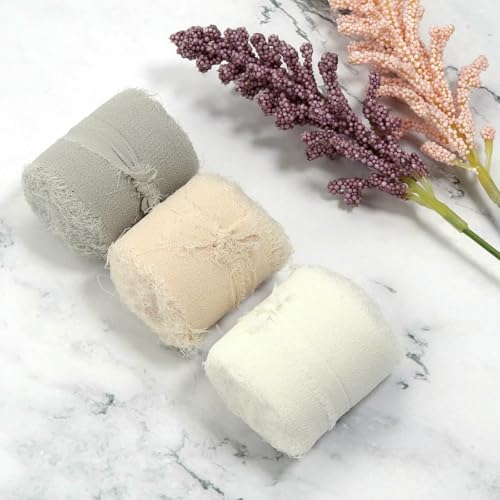 5 m / Rolle, handgefertigt, ausgefranste Kanten, Satin-Chiffon, seidenähnliches Band für Bastelarbeiten, Geschenkverpackungen, Blumensträuße, Party, Weihnachtsdekoration, 5 m von ZQJIFHAKOT