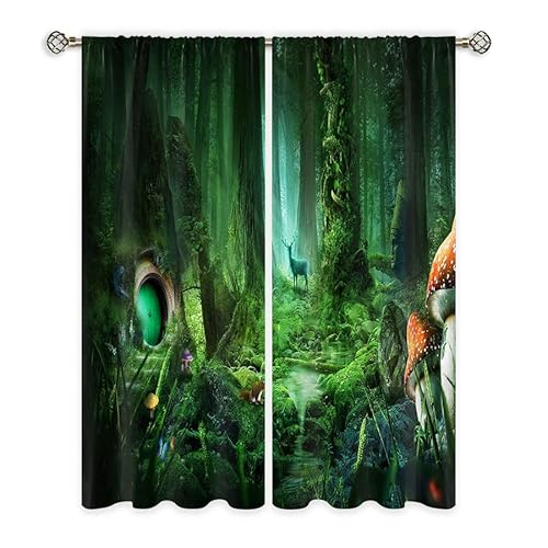 Vorhänge Pilz Grüner Baum Curtain Weich Verdunklungsvorhänge Vorhang mit ösen Gardinen Waschbar Gardine Vorhang Wohnzimmer Blackout Vorhang Curtains Living Room Vorhänge Blickdicht 2x100x240cm von ZQMHCY