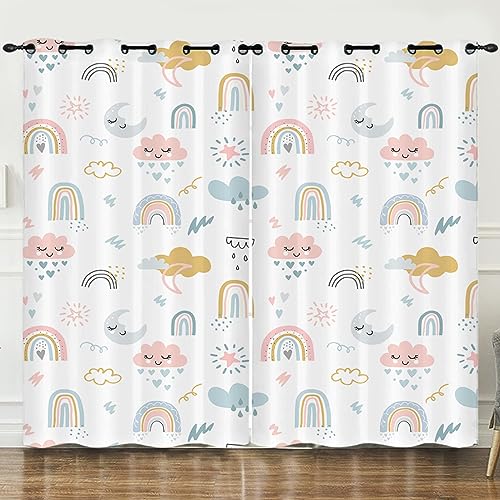 Vorhänge Regenbogen Rosa Grau Verdunkelungsvorhang Weich Vorhang Blickdicht Wohnzimmer Verdunklungsvorhänge Schlafzimmer Gardine Blickdicht Curtains Schallschutz Blickdichte Vorhänge 2x140x160cm von ZQMHCY