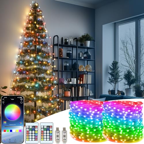 ZQX Intelligente Led Lichterkette usb mit Farbwechsel,2Stück 10m 100LEDs USB-RGB-Lichter für den Innenbereich mit APP-Fernsteuerung für Schlafzimmer,Wand,Urlaub,Party,Weihnachtsdekoration von ZQX