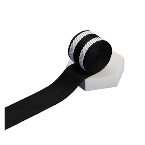 Gurtband 1/2/5 Yards 38 mm bedrucktes Gurtband, mehrfarbig, Patchwork-Streifen, Kleidungstaschen-Zubehör, Nähmaterial, DIY, trendige Jacquardbänder(Black,1yard) von ZRHWSPD
