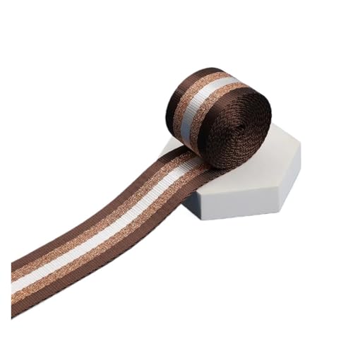 Gurtband 1/2/5 Yards 38 mm bedrucktes Gurtband, mehrfarbig, Patchwork-Streifen, Kleidungstaschen-Zubehör, Nähmaterial, DIY, trendige Jacquardbänder(Brown-01,5yards) von ZRHWSPD