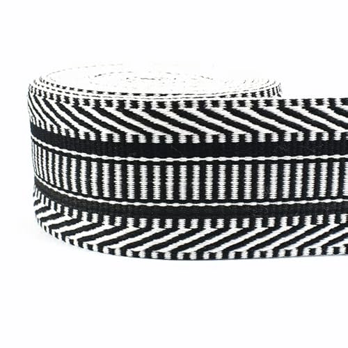 Gurtband 2/4 m, 2,2 mm dick, 38/50 mm, Polyester-Jacquard-Gurtband, Band for Gurt, Gürtel, Tasche, Rucksack, DIY, Nähen, Schrägband, Zubehör(RD155-Black,50mm-4Meters) von ZRHWSPD