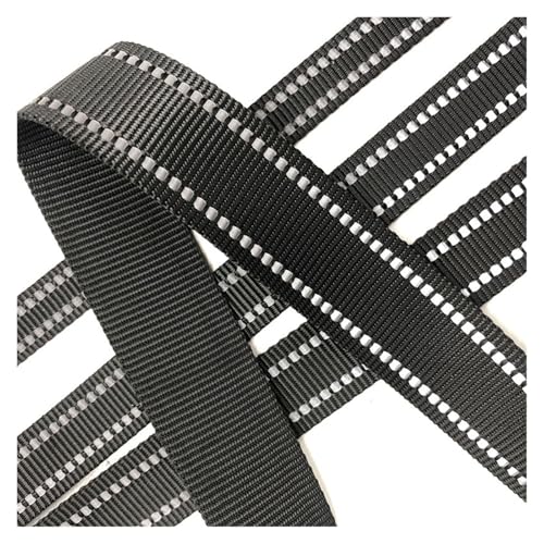 Gurtband 5 Meter 15 mm/20 mm gestreiftes Polyester-Gurtband, Reflektorband, 1,6 mm dick, DIY-Haustierhalsband, Rucksackgurt, Nähzubehör(Black 15mm 5M) von ZRHWSPD