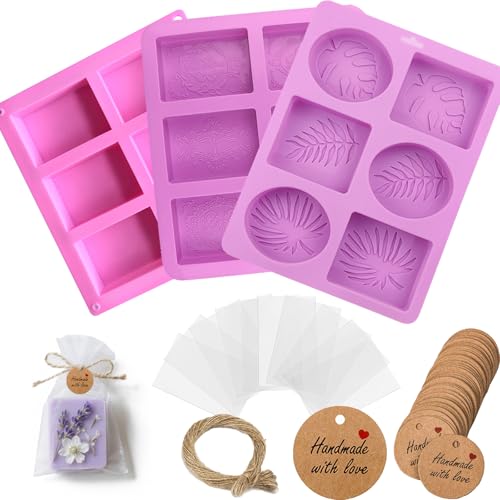 Seifenherstellungs-Set mit 3 Silikonformen, 24 Beuteln, 24 Etiketten, 19,8 m Schnur, 52 Stück Seifenherstellungs-Set mit 3 Silikonformen, 24 Beuteln, 24 Etiketten, 19,8 m Schnur, 52 Stück von ZRLABL