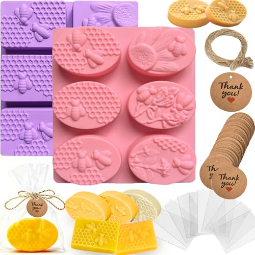 ZRLABL Bienen-Seifenherstellungs-Set mit 2 Silikonformen, 48 Beuteln, 48 Geschenkanhänger, 19,8 m Jute-Schnur – Bastelset für handgefertigte Seifen – Anfänger & Profi (Biene) von ZRLABL