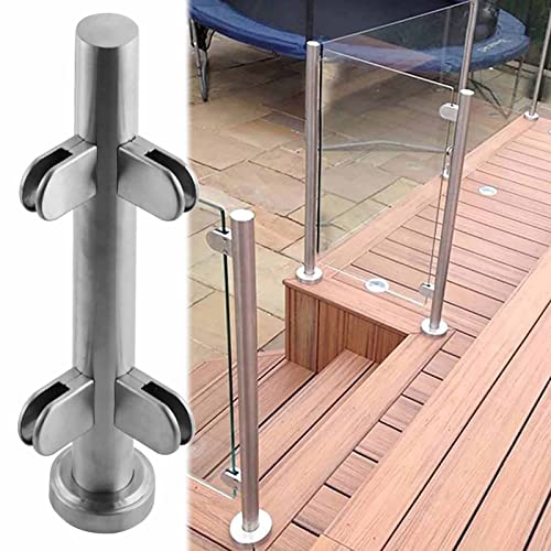 ZRQSMCX Glasgeländerpfosten-Set für Terrassen, Handlaufpfosten aus Edelstahl für Treppengeländer, Glasbalustradensystem zur Bodenmontage, Klemme für runde Glasplatten，Silver-Corner Post-75cm von ZRQSMCX