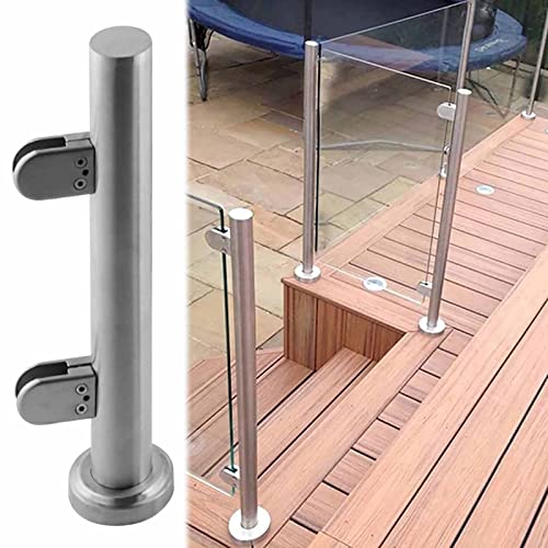ZRQSMCX Glasgeländerpfosten-Set für Terrassen, Handlaufpfosten aus Edelstahl für Treppengeländer, Glasbalustradensystem zur Bodenmontage, Klemme für runde Glasplatten，Silver-end Post-120cm von ZRQSMCX
