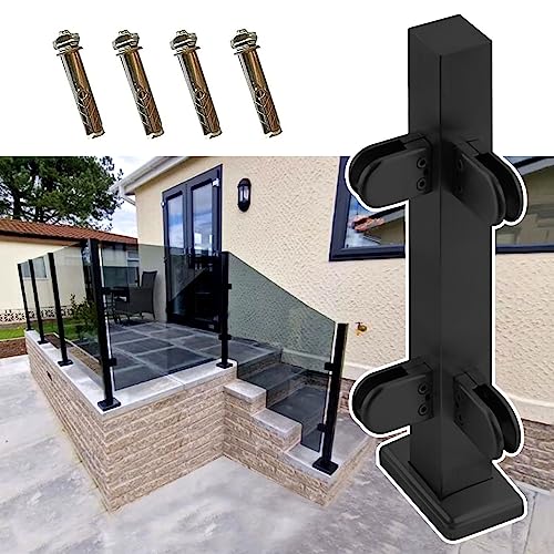 ZRQSMCX Glasgeländerpfosten aus schwarzem Metall, Handlaufsystem aus Glas für Treppengeländer, Klemme für Glasplatten im Flur, Deck, Loft, bodenstehender Zaungeländerpfosten，Black-Corner Post-60cm von ZRQSMCX