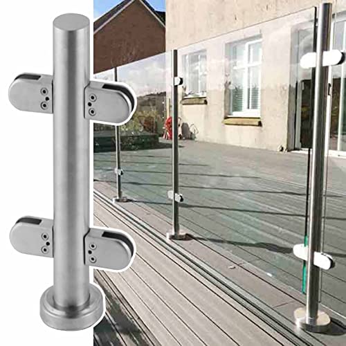 ZRQSMCX Glasgeländerpfosten für den Innen- und Außenbereich, Glasgeländer-Handlaufsystem für Terrassen, Treppenhäuser, Balkone, Glasplatten-Klemmen-Set，Silver-mid Post-115cm von ZRQSMCX