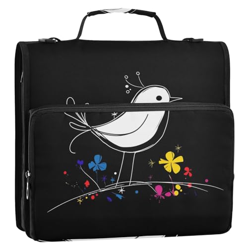 Aesthetic Kanarienvögel schwarz 3,8 cm Ringordner Organizer mit Gurt leicht zu tragen Dokumententasche für Büro Schule von ZRWLUCKY