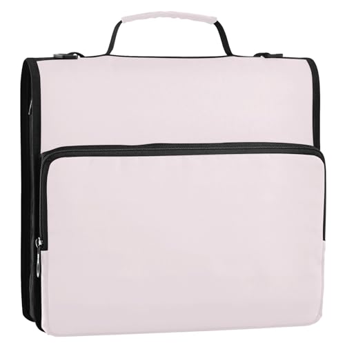 Aktenordner mit 3 Ringen und Reißverschluss, mit Schultergurt und Griff, mehrere Taschen, Portfolio-Organizer für Schule und Büro, Blush Red von ZRWLUCKY