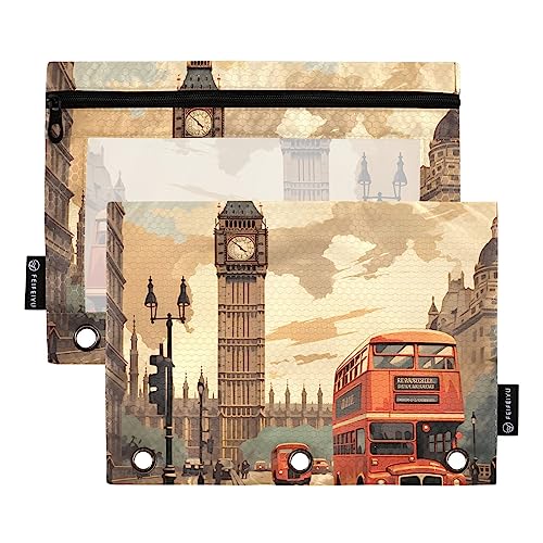 American Vintage Poster London Gelb Blau Rot Grün 3 Ringbücher Federmäppchen 2 Stück Aktenordner für Büro Prüfung Reißverschluss Schreibwaren Tasche American Vintage Poster London Gelb Blau Rot Grün 3 Ringbücher Federmäppchen 2 Stück Aktenordner für Büro Prüfung Reißverschluss Schreibwaren Tasche von ZRWLUCKY